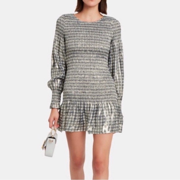 LoveShackFancy Dresses & Skirts - Loveshackfancy Women's Smocked Metallic Silver Shiny Holiday Dress Size XS